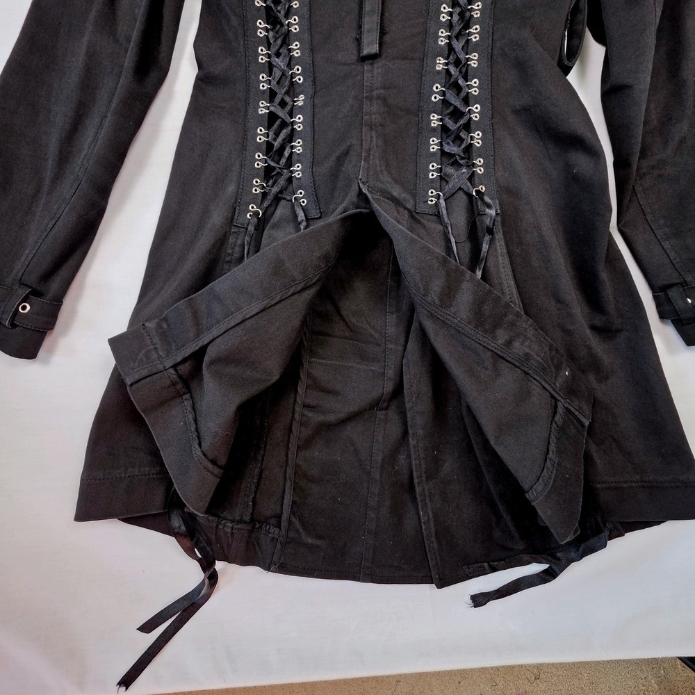 Tripp NYC Trench Coat Womens Small Black Corset Lace Up Goth Punk Vintage Pink - Picture 8 of 16